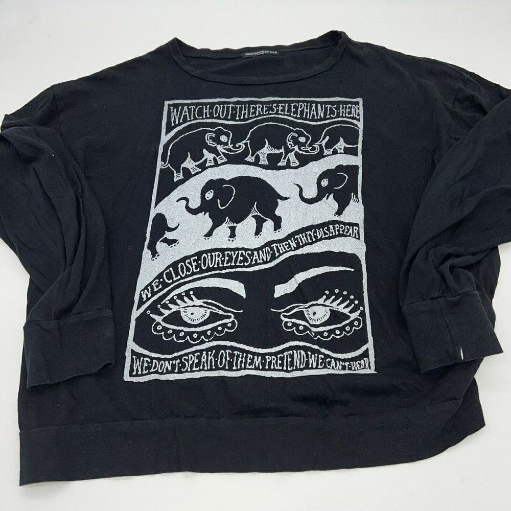 Brandy Melville Shirt Long Sleeve Elephants Graphic Tee Black One Size T-Shirt